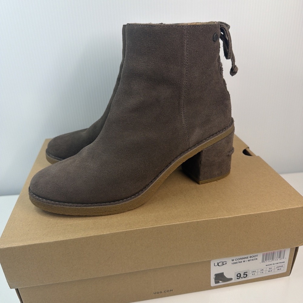 Ugg Corinne Suede Block Heel Ankle Boots Brown Womens Size 9.5 1095793